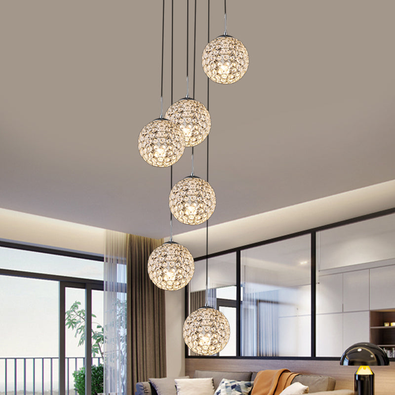 Cluster Pendant Ceiling Light With Crystal Embedded Chrome Finish - Modernist Design (3/5/6 Bulbs) 6