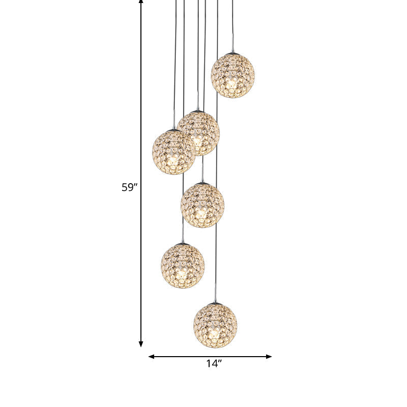 Cluster Pendant Ceiling Light With Crystal Embedded Chrome Finish - Modernist Design (3/5/6 Bulbs)