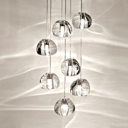 Irregular Ball Crystal Pendant Light - 5/7 Lights Cluster For Living Room Minimal Clear Hanging
