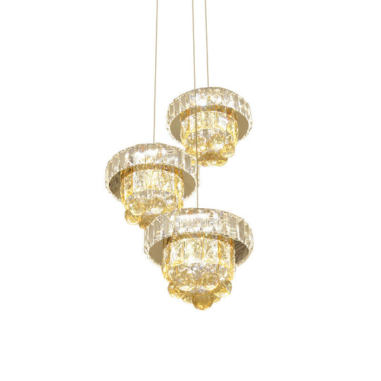 Clear Crystal Faceted Led Pendant Lamp - Stylish 3-Bulb Ceiling Light For Modern Living Room