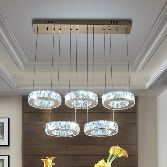Bronze Ring Crystal Pendant Ceiling Light With Led - Multi-Bulb Dining Room Lamp 5 / Clear