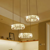 Bronze Ring Crystal Pendant Ceiling Light With Led - Multi-Bulb Dining Room Lamp