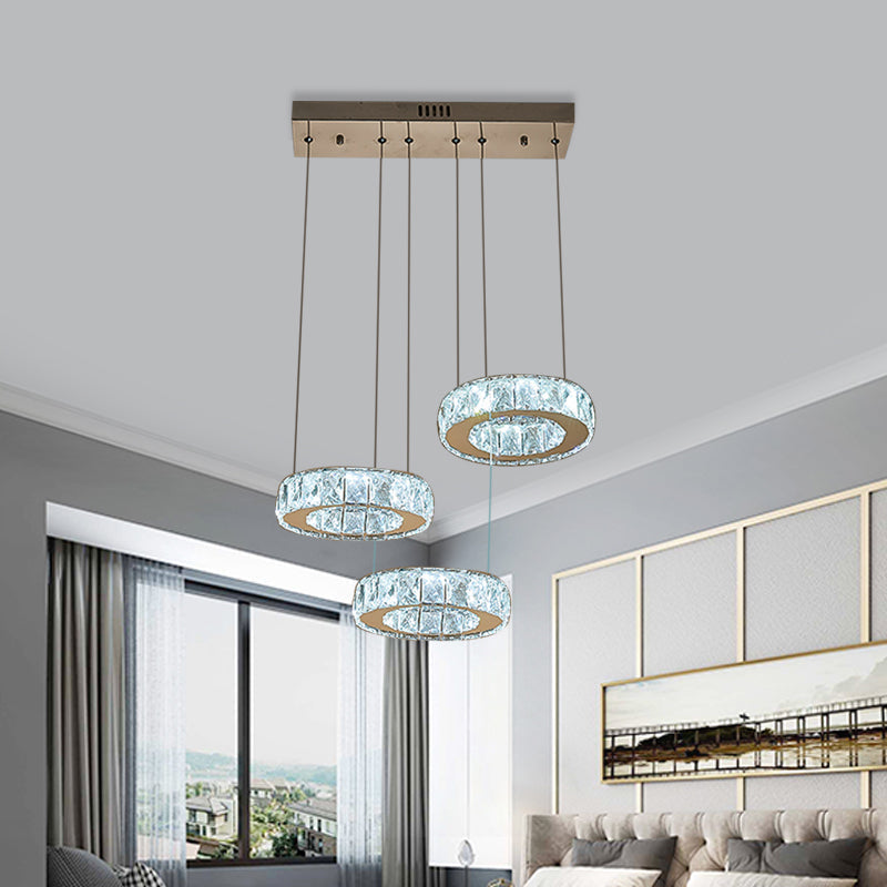 Bronze Ring Crystal Pendant Ceiling Light With Led - Multi-Bulb Dining Room Lamp