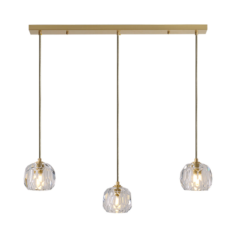 Contemporary Gold Crystal Pendant Light With 3 Heads - Stunning Cluster Design Domed Hanging Lamp