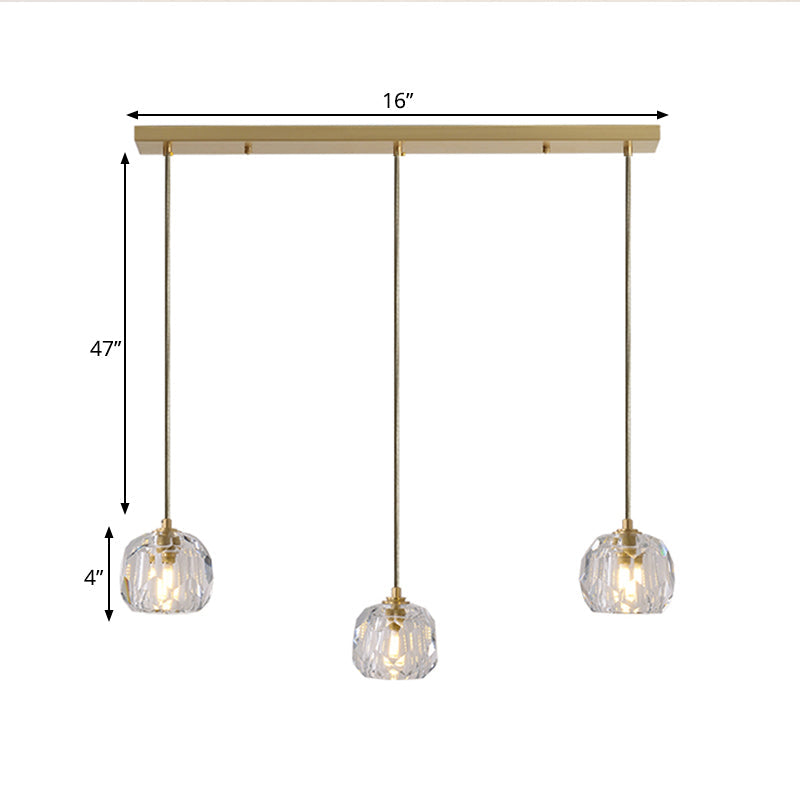 Contemporary Gold Cluster Pendant Light with Faceted Crystal Domed Hanging Lamp Kit