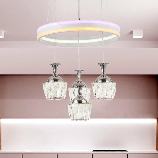 Sleek Led Cluster Pendant Ceiling Lamp: Simple Living Room Hoop Design With Clear Faceted Wine Glass