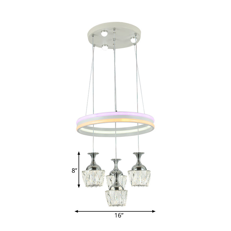 Simple LED Cluster Pendant Ceiling Lamp with Wine Glass Faceted Crystal Shade