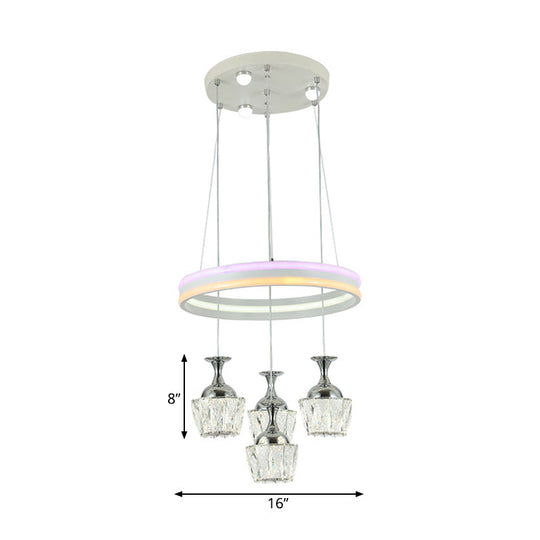 Sleek Led Cluster Pendant Ceiling Lamp: Simple Living Room Hoop Design With Clear Faceted Wine Glass