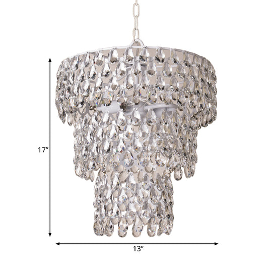 Hanging Pendant Light - Minimalist Tiered Round Crystal Suspension Lighting with Clear Embedded Crystals