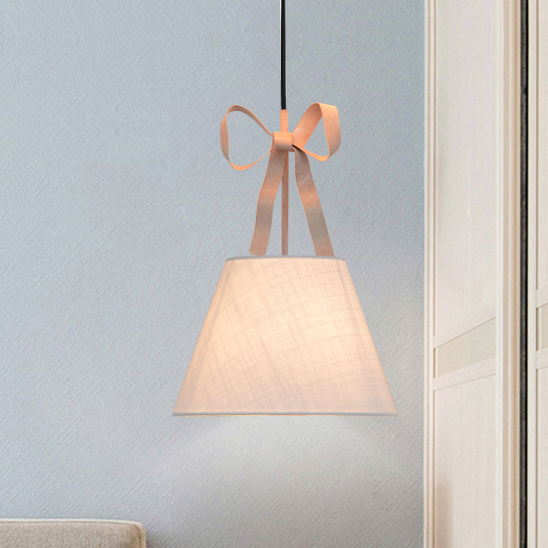 Modern Pink Pendant Light With Cone Fabric Shade - Bedroom Hanging Lamp Kit