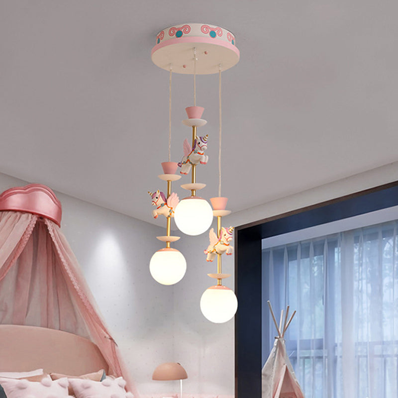 Cartoon Cluster Pendant: Globe Bedroom Ceiling Light In Pink/Blue - Glass 3/5 Heads 3 / Pink