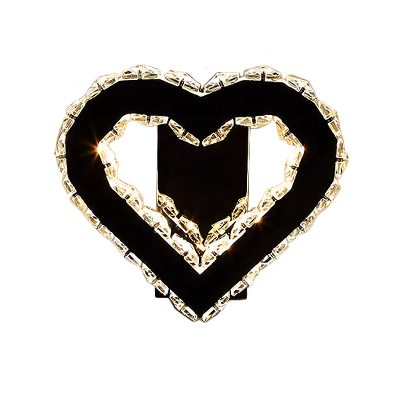 Modern Led Heart Wall Hanging Light In Black Crystal For Bedroom Décor