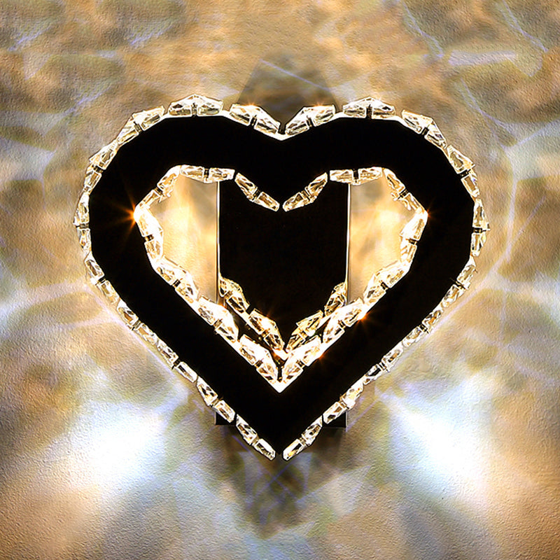 Modern Led Heart Wall Hanging Light In Black Crystal For Bedroom Décor
