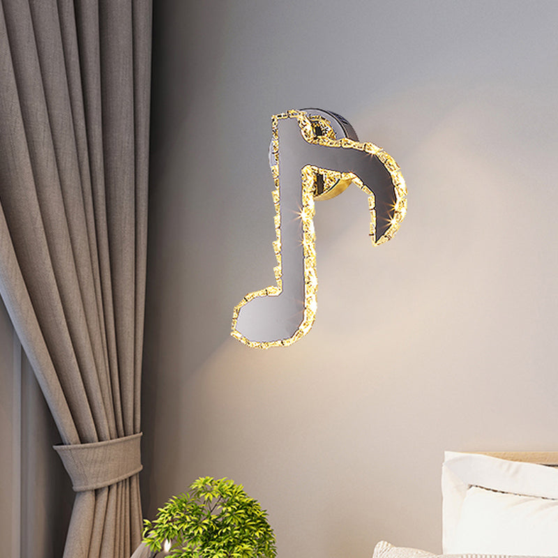 Crystal Music Note Wall Light Sconce - Modern Led Corridor Lamp In Black Chrome