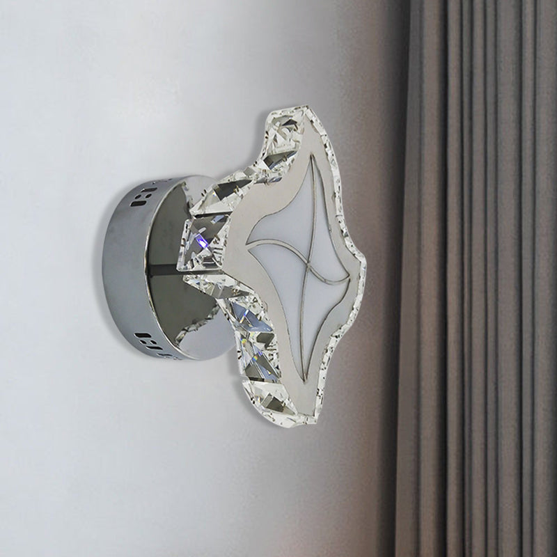 Contemporary Led Crystal Wall Light Fixture: Chrome Finish. Perfect Windmill Sconce For Living Room