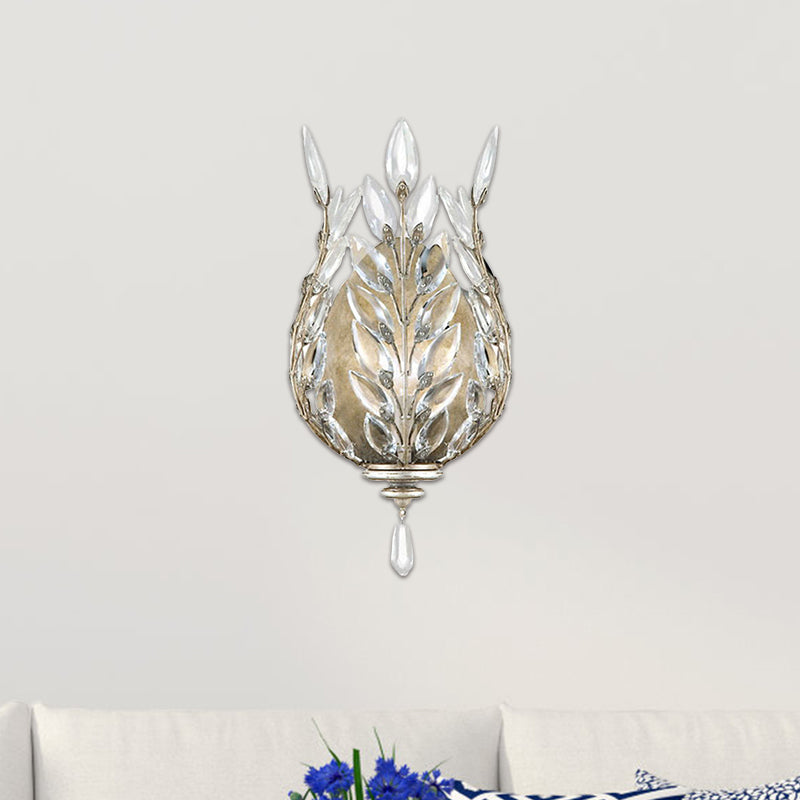 Modern Laurel Wall Light With Crystal Drop - Silver/Brass