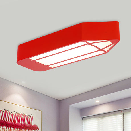 Kids Style Led Flush Mount Ceiling Light For Nursery School - Red/Blue/Green Pencil Design Red