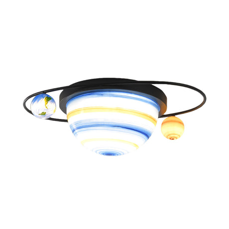 Stained Glass 2-Bulb Kids Flush Mount Light Fixture In Blue Warm/White For Sphere And Astral Themed