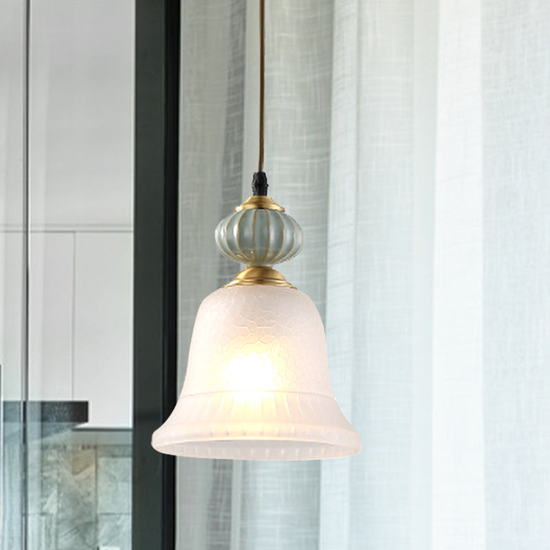 Traditional Bell White Glass Pendant Light With Ceramic Cap - Ideal For Restaurants 1 Bulb Hanging