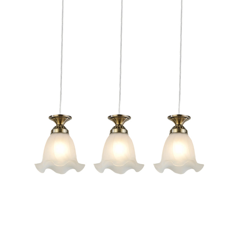 Opal Glass Hanging Ceiling Light - Scalloped Cluster Pendant With 3 Bulbs Traditional Copper/Bronze