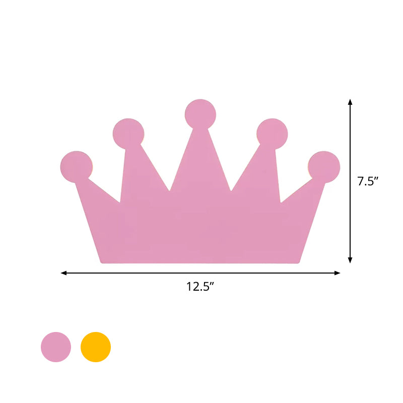 Cartoon Led Wall Sconce For Kids Bedroom - Wooden Crown Design In Yellow/Pink