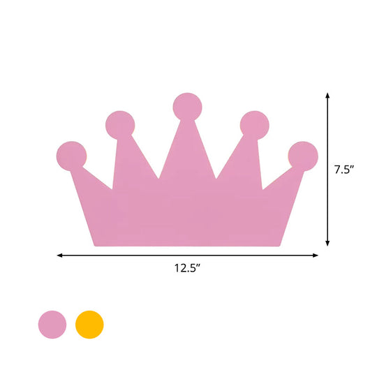 Cartoon Led Wall Sconce For Kids Bedroom - Wooden Crown Design In Yellow/Pink