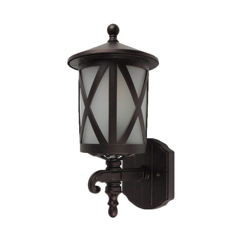 Country Style Black X-Cage Wall Light Fixture With Opal Glass - Yard Mounted Lighting 1 Head