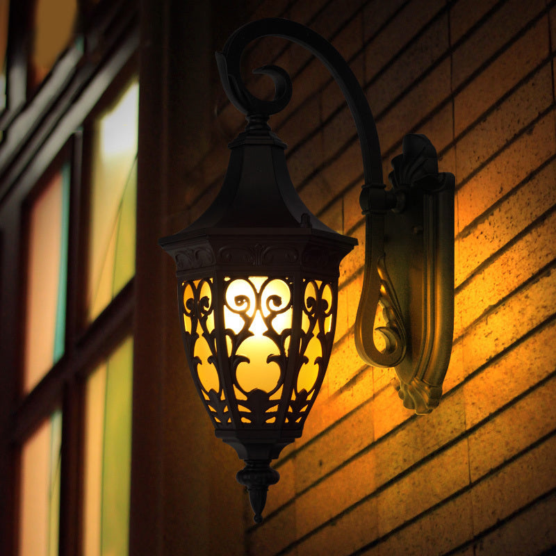 Traditional Black Wall Lamp With Frosted Glass Shade Single Head Urn Lighting Fixture