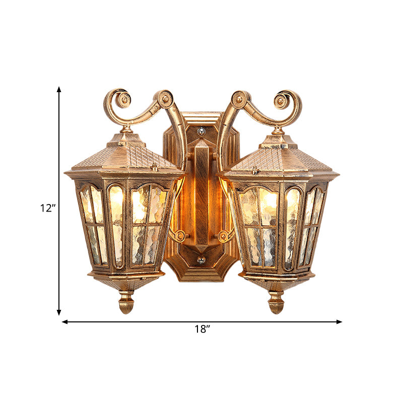 Bronze 2-Light Lodge Lantern Wall Lamp With Clear Water Glass Fixture