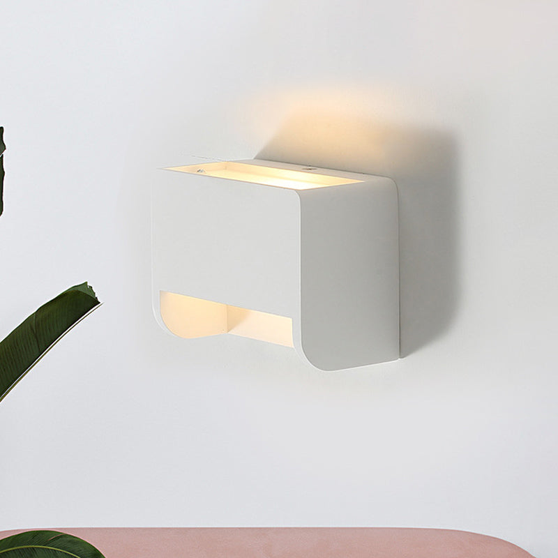 Gypsum 1-Light Led Wall Lamp In Minimalist Box Shape For Bedroom White