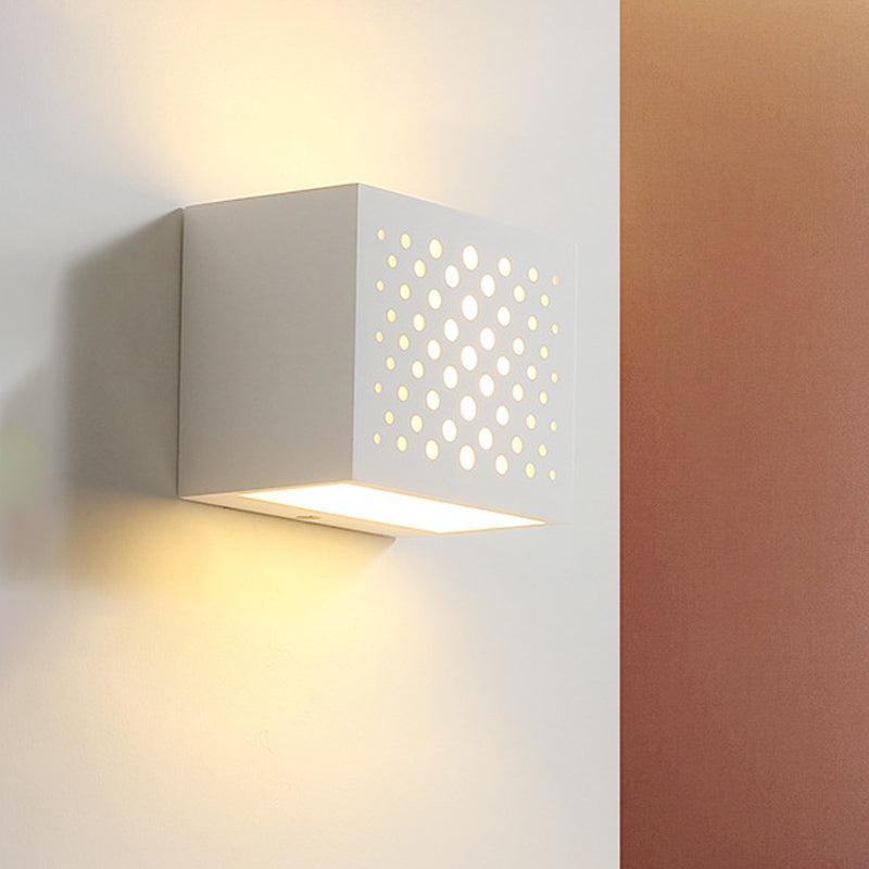 Modern White Laser-Cut Box Wall Light Sconce - 1 Head Gypsum Led Lamp