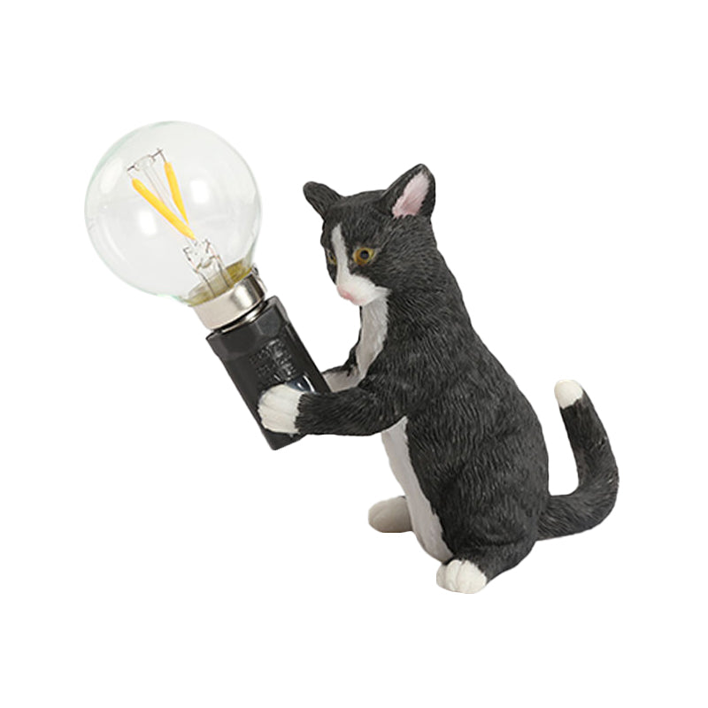 Tabby Cat Table Lamp For Kids - Iron Nightstand Light With Bare Bulb Design Black/Yellow/Blue