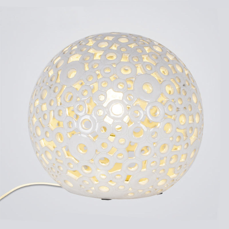 Modern White Hollow-Out Globe Table Light Ceramic Night Lamp For Bedroom