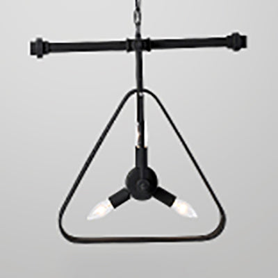 Vintage Style Triangle Chandelier With Metallic Finish And Wire Frame - 3 Lights Black/Red