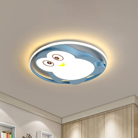 Penguin Led Acrylic Flushmount Ceiling Fixture For Kids Bedroom - Pink/Blue Finish