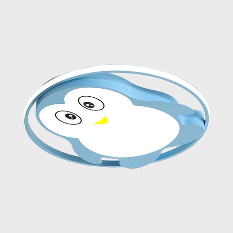 Penguin Led Acrylic Flushmount Ceiling Fixture For Kids Bedroom - Pink/Blue Finish