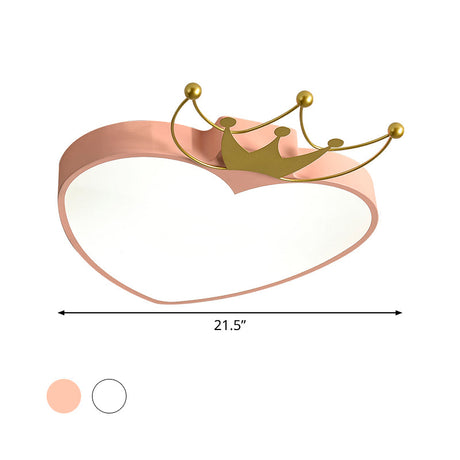 Kids Pink/White Apple Ceiling Mount Light With Crown Ornament - Led Acrylic Flush-Mount Fixture