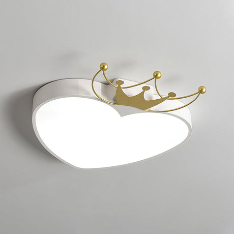 Kids Pink/White Apple Ceiling Mount Light With Crown Ornament - Led Acrylic Flush-Mount Fixture