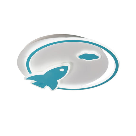 Blue Acrylic Thin Flush Light Led Ceiling Fixture - Kids Spaceship Design