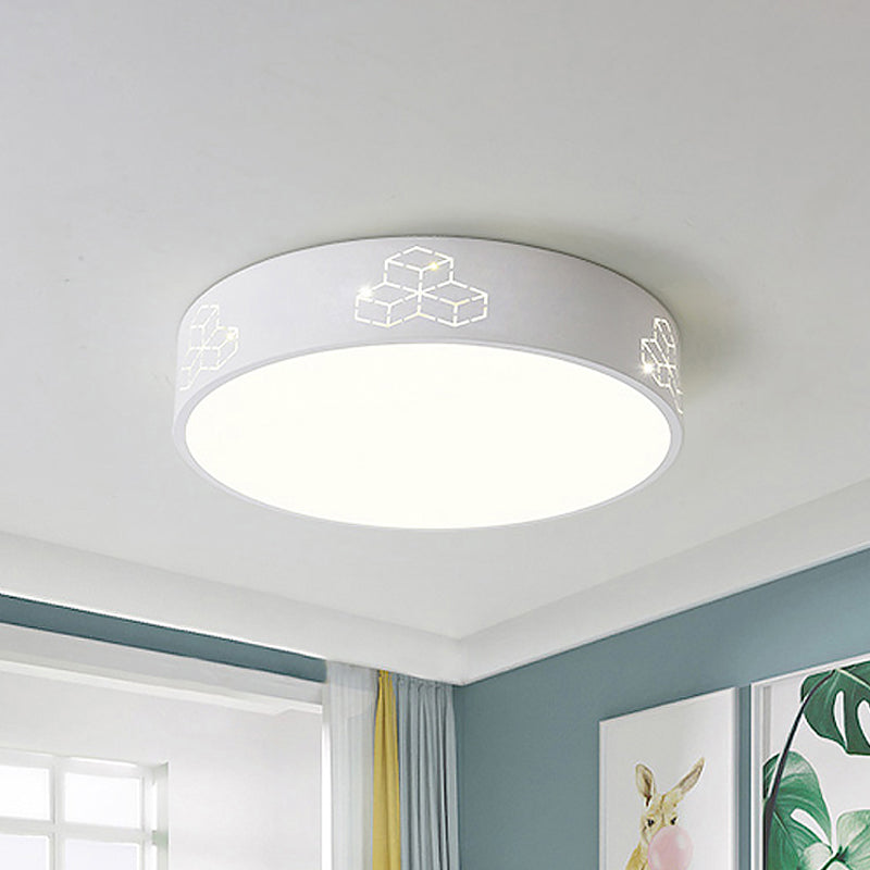 Led Bedroom Flush Mount Ceiling Fixture - Kids Pink/White/Blue Light With Fun Cutouts In Moon Star