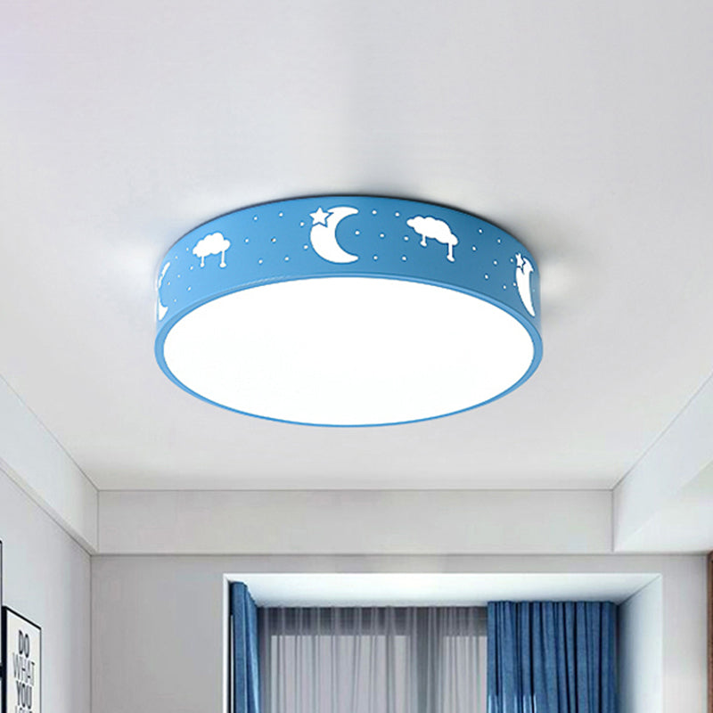 Cutout Iron Shade Led Flush Mount Ceiling Light For Kids Room - Moon-Star/Cube/Elephant Design In