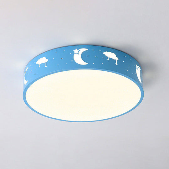 Cutout Iron Shade LED Flush Mount Ceiling Light for Kids Room - Moon-Star/Cube/Elephant Design in Pink/White/Blue