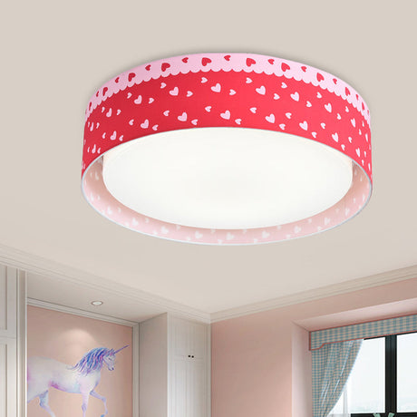 Red Kids Loving Heart Drum Flushmount Acrylic Led Ceiling Light For Childrens Bedroom