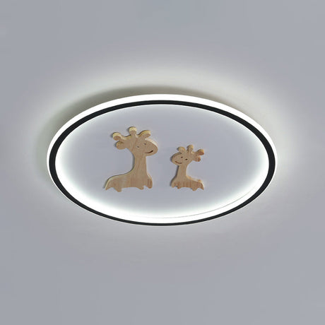 Kids Deer Pattern Oval Flush Mount Light - Acrylic Led Ceiling Lamp For Bedroom (Blue/Pink/Black)