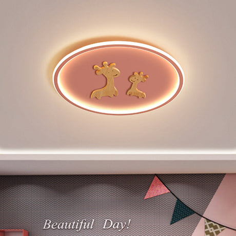 Kids Deer Pattern Oval Flush Mount Light - Acrylic Led Ceiling Lamp For Bedroom (Blue/Pink/Black)