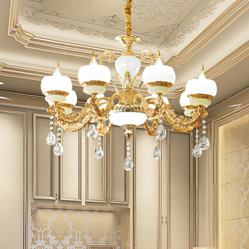 Vintage Gold Crystal Draped Pendant Chandelier For Dining Room- 6/8-Light Hanging Lamp
