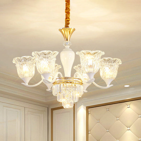 Traditional Clear Crystal Glass Chandelier Lamp - Blossom Bedroom Pendant (3/6-Head) In Gold