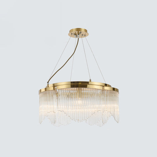 Gold Luxury Round Chandelier - 5-Bulb Crystal Rod Pendant Lamp For Restaurants
