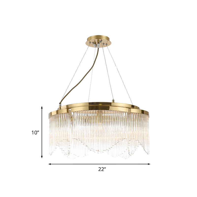 Gold Luxury Round Chandelier - 5-Bulb Crystal Rod Pendant Lamp For Restaurants