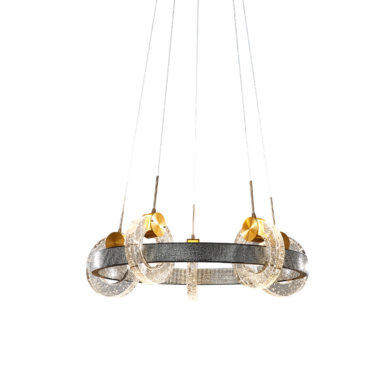Black Crystal Chandelier - Luxurious Multi Ring Suspension Light with 5 Heads